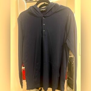 Express Men’s Navy blue long sleeved hooded shirt